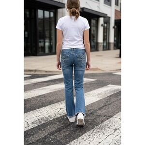 Angels Jeans Womens 13 Med Wash Low Rise Bootcut Distressed Frayed Hem Denim Y2K